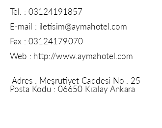 Ayma Hotel iletiim bilgileri